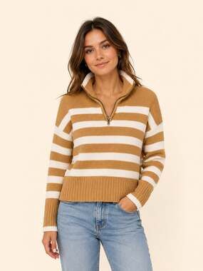 Lands' End Women's Quarter-Zip Striped Knit Sweater